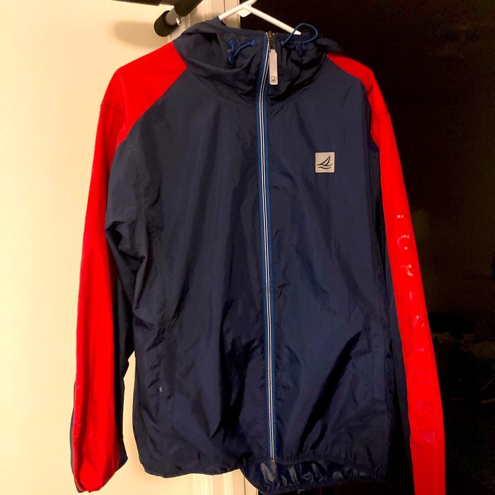 Sperry Top Sider Blue and Red XL Rain Jacket Wind Breaker